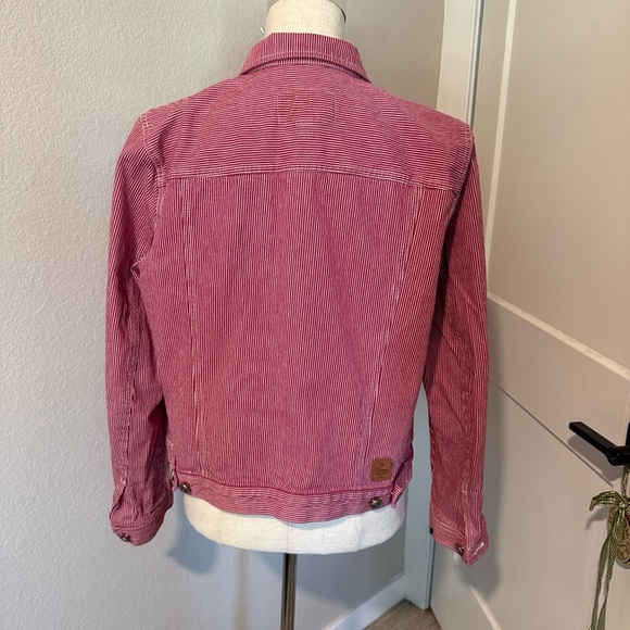 Lauren Ralph Lauren Red & White pin striped Trucker Jacket Size M - Picture 3 of 11